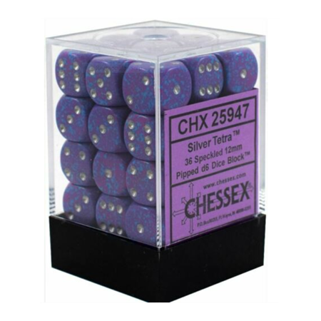 Chessex Speckled 12mm d6 Dice Blocks with Pips (36 Dice) - Silver Tetra