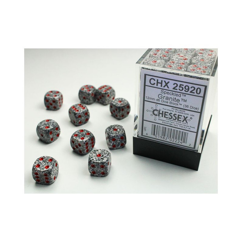 Chessex CHX25920 Speckled Granite D6 12mm Dice Set (36 pcs)