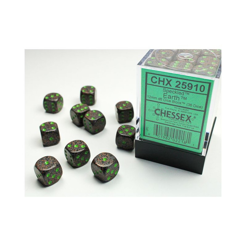 Chessex CHX25910 Earth Speckled D6 12mm Dice Set (36 pcs)