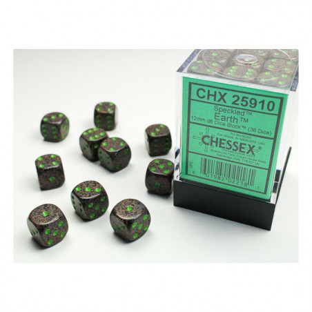 Chessex CHX25910 Earth Speckled D6 12mm Dice Set (36 pcs)