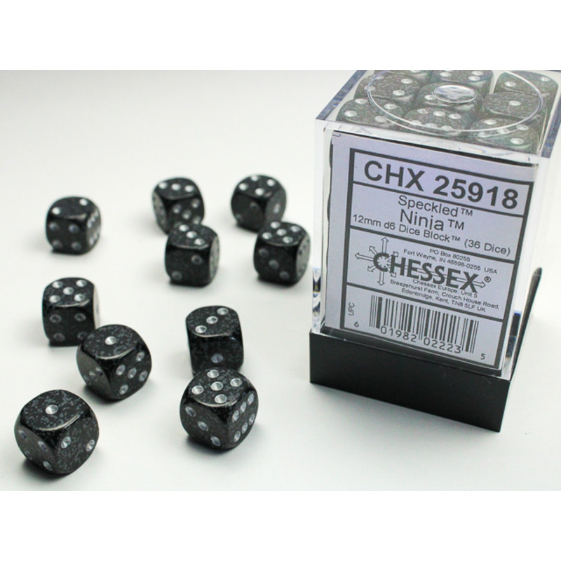 Chessex CHX25918 Speckled Ninja D6 12mm Dice Set (36 pcs)