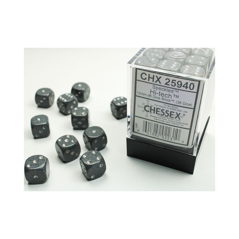 Chessex CHX25940 Speckled Hi- Tech D6 12mm Dice Set (36 pcs)