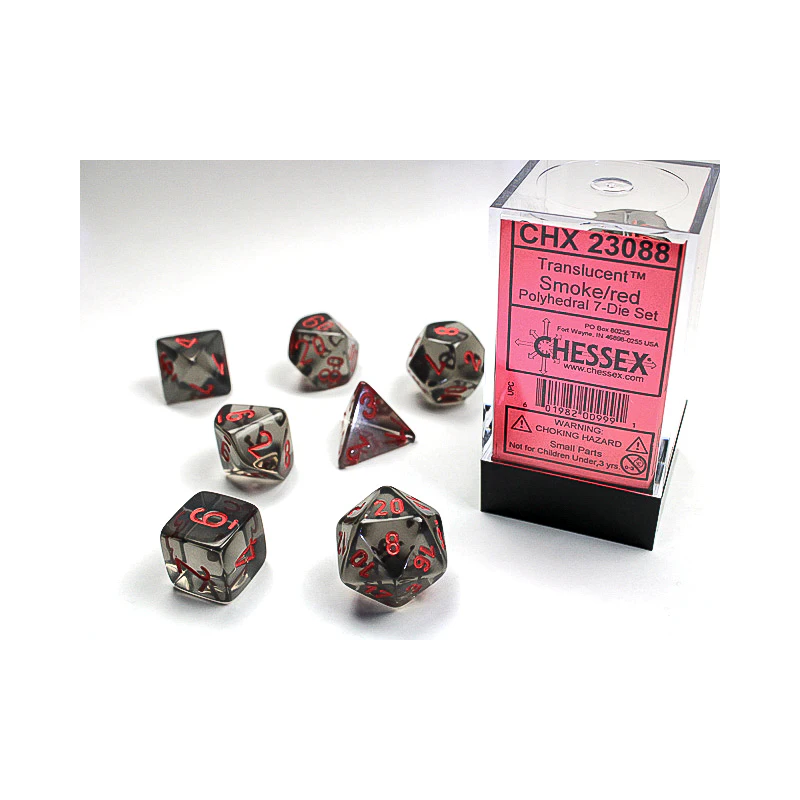 Chessex: Translucent - Smoke/Red - Polyhedral 7-Die Set (CHX23088)