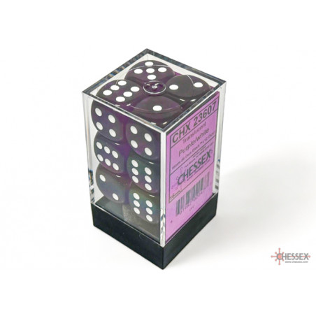 Translucent Purple/white 16mm d6 Dice Block (12 dice)