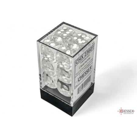 Translucent Clear/white 16mm d6 Dice Block (12 dice)