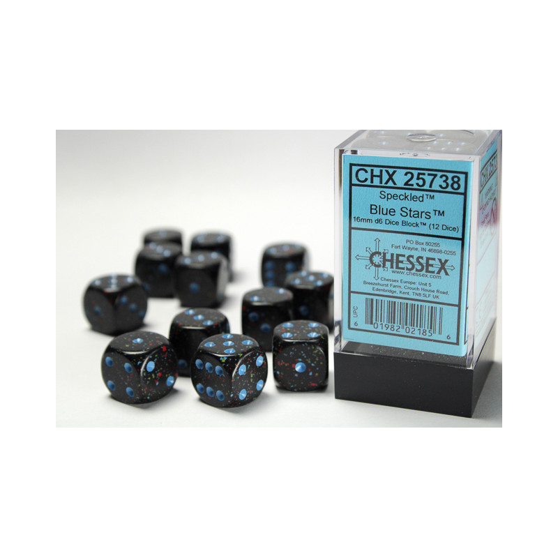 Speckled Blue Stars 16mm d6 Dice Block (12 dice)