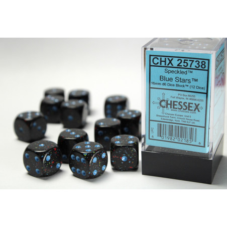 Speckled Blue Stars 16mm d6 Dice Block (12 dice)