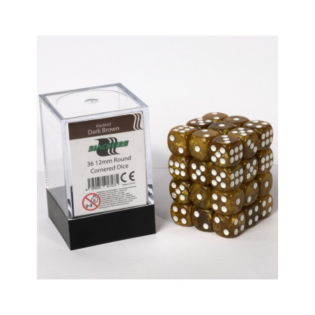 Blackfire Dice Cube - 12mm D6 36 Dice Set - Marbled Dark Brown