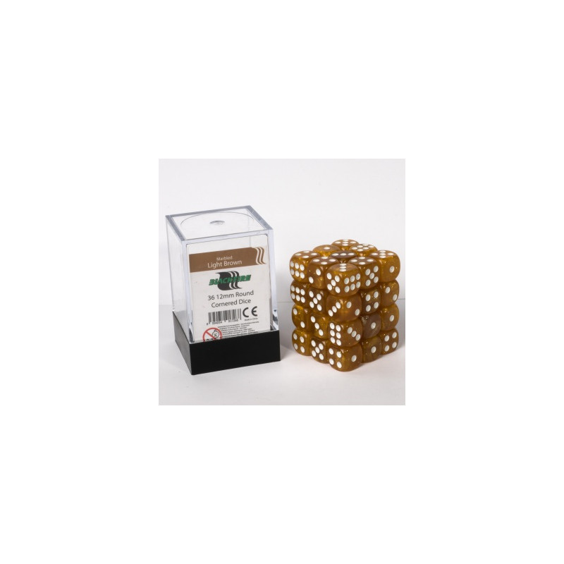 Blackfire Dice Cube - 12mm D6 36 Dice Set - Marbled Light Brown