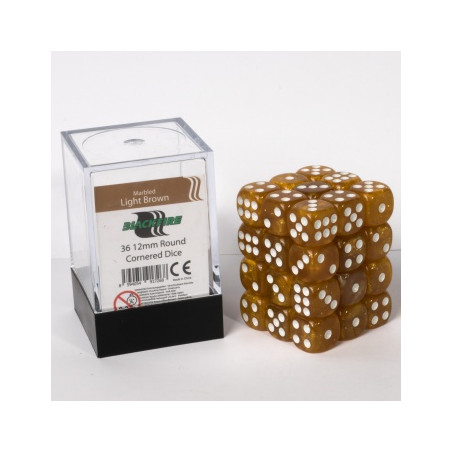 Blackfire Dice Cube - 12mm D6 36 Dice Set - Marbled Light Brown