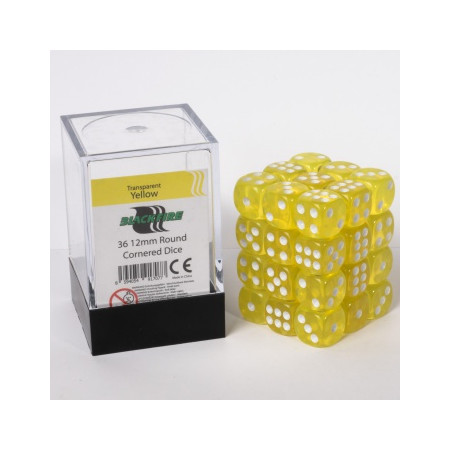 Blackfire Dice Cube - 12mm D6 36 Dice Set - Transparent Yellow