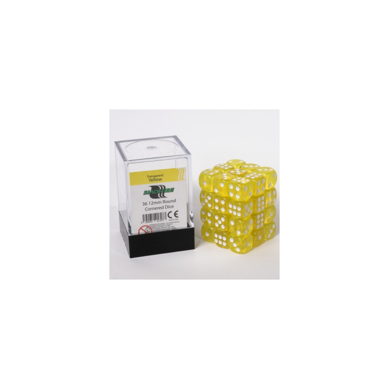 Blackfire Dice Cube - 12mm D6 36 Dice Set - Transparent Yellow