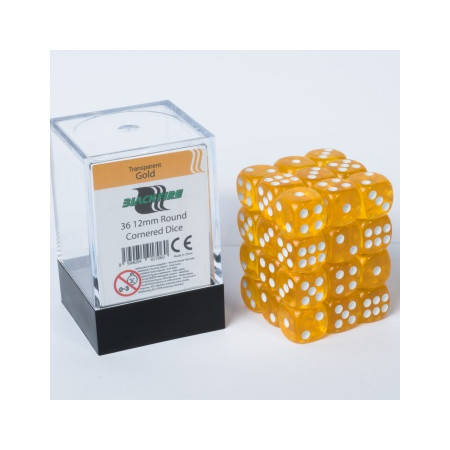 Blackfire Dice Cube - 12mm D6 36 Dice Set - Transparent Gold