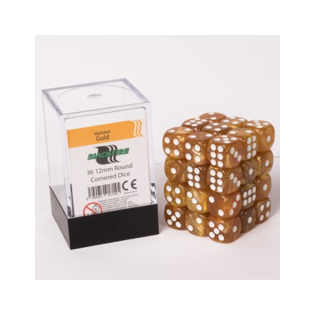 Blackfire Dice Cube - 12mm D6 36 Dice Set - Marbled Gold