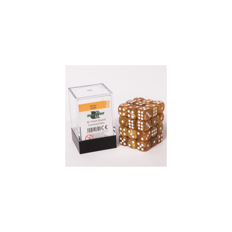 Blackfire Dice Cube - 12mm D6 36 Dice Set - Marbled Gold