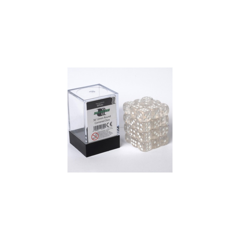 Blackfire Dice Cube - 12mm D6 36 Dice Set - Transparent White