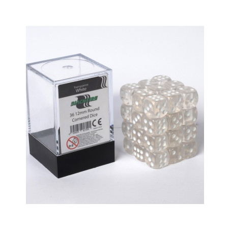 Blackfire Dice Cube - 12mm D6 36 Dice Set - Transparent White