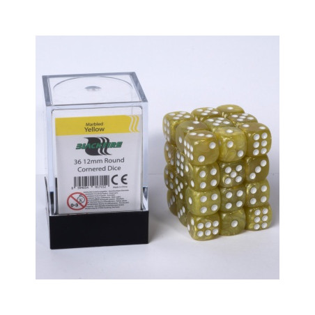 Blackfire Dice Cube - 12mm D6 36 Dice Set - Marbled Yellow