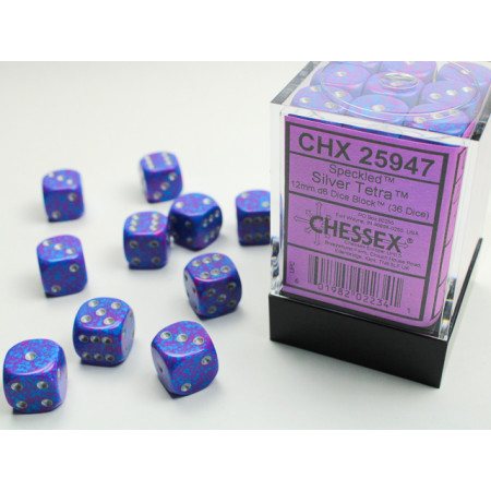 Chessex Speckled 12mm d6 Dice Blocks with Pips (36 Dice) - Silver Tetra