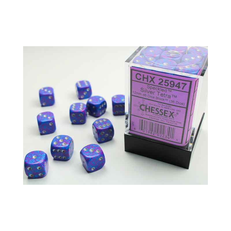 Chessex Speckled 12mm d6 Dice Blocks with Pips (36 Dice) - Silver Tetra