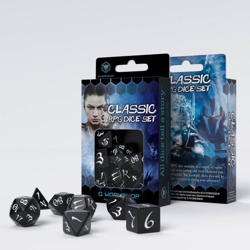 Classic RPG Black & white Dice Set