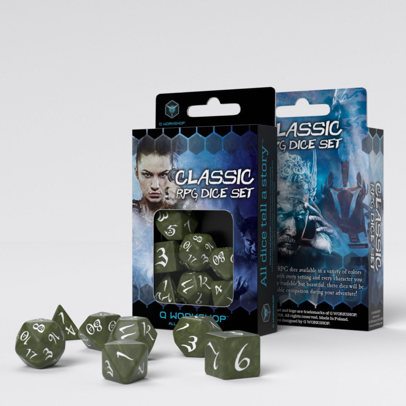 Classic RPG Olive & white Dice Set