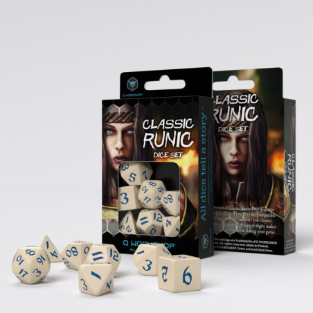 Classic Runic Beige & blue Dice Set