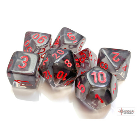 Chessex: Translucent - Smoke/Red - Polyhedral 7-Die Set (CHX23088)