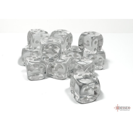 Translucent Clear/white 16mm d6 Dice Block (12 dice)