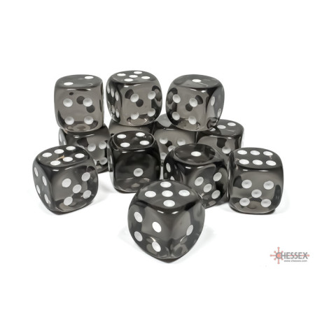 Translucent Smoke/white 16mm d6 Dice Block (12 dice)