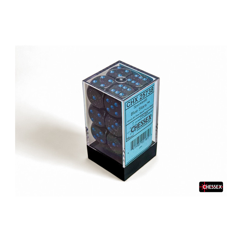 Speckled Blue Stars 16mm d6 Dice Block (12 dice)
